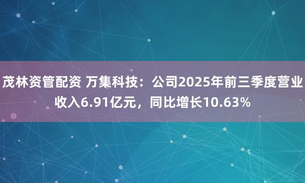 茂林资管配资 万集科技：公司2025年前三季度营业收入6.91亿元，同比增长10.63%
