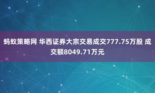 蚂蚁策略网 华西证券大宗交易成交777.75万股 成交额8049.71万元